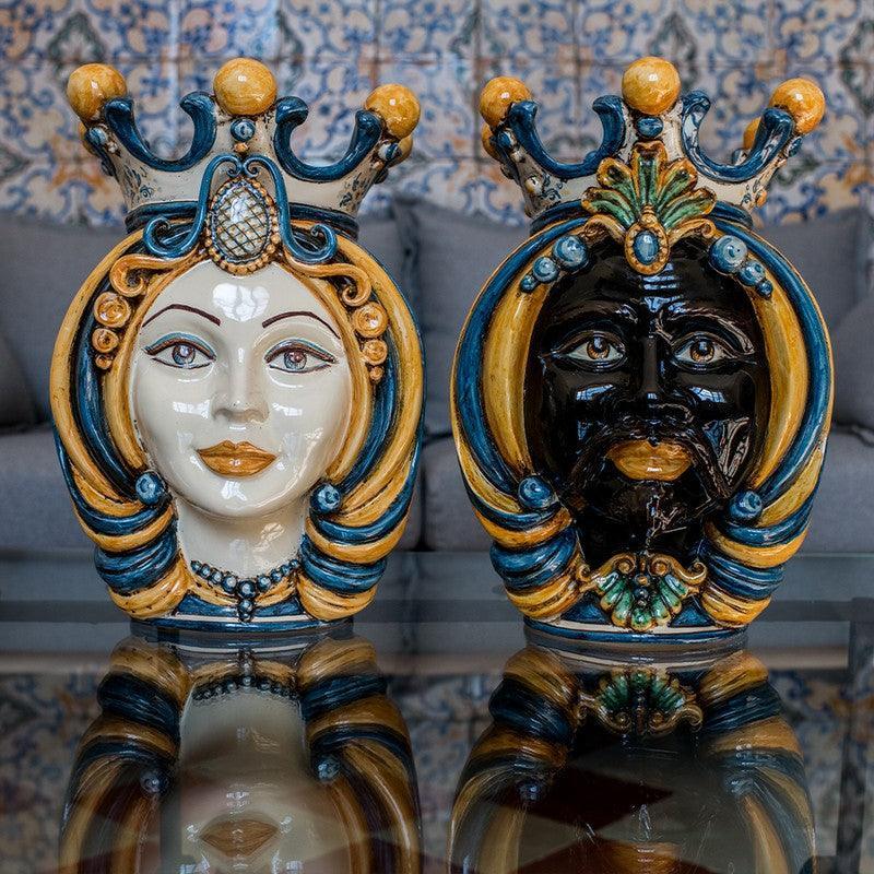 Testa di Moro, Donna, Blu e Arancio. Ceramiche Sofia, Caltagirone