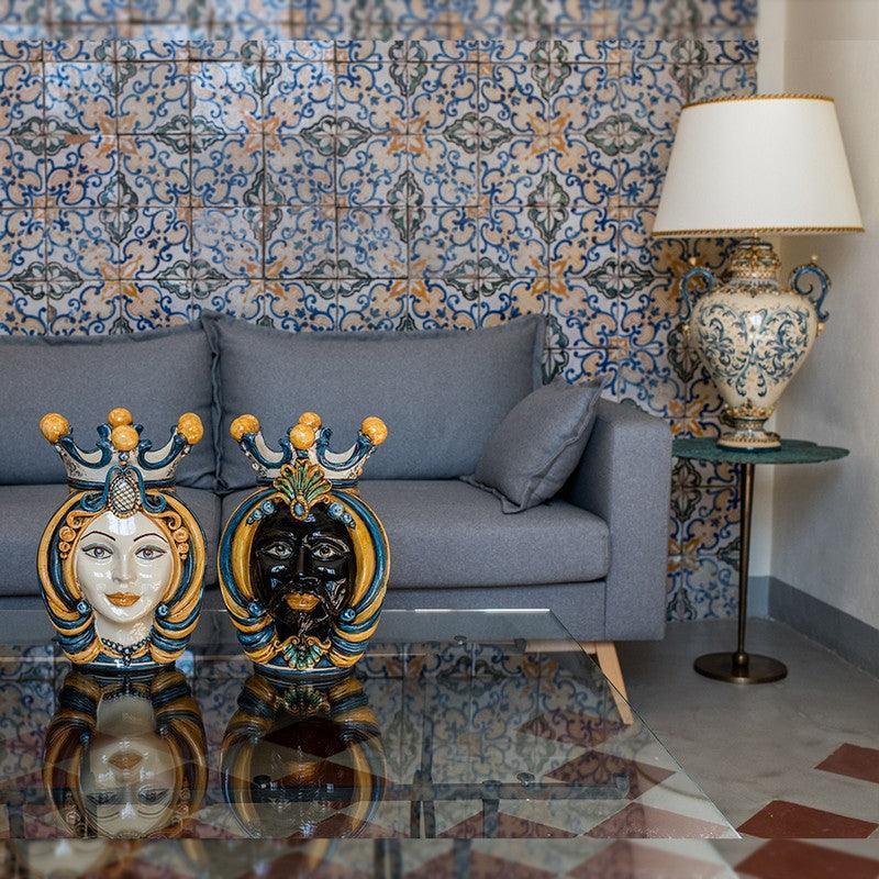 Testa di Moro, Donna, Blu e Arancio. Ceramiche Sofia, Caltagirone