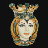 Ceramiche di Caltagirone fatti a mano, maschera regale con corona e colori vivaci