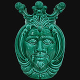 Testa di Moro, Uomo, Verde Smeraldo, corona e dettagli ornamentali. Ceramica siciliana di Caltagirone, Sofia