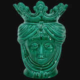 Testa di Moro, Donna, Verde Smeraldo, colore smeraldo con corona. Ceramiche Sofia, Caltagirone