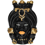 Testa di Moro con Turbante, Donna, Black and Gold, corona dorata. Ceramica siciliana di Caltagirone, Sofia