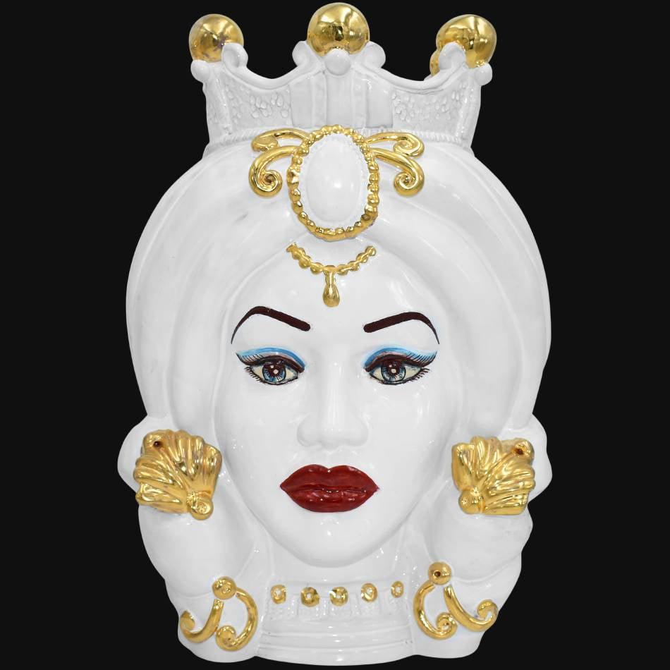 Testa di Moro con Turbante, Donna, White and Gold, corona dorata e dettagli. Ceramica siciliana di Caltagirone, Sofia