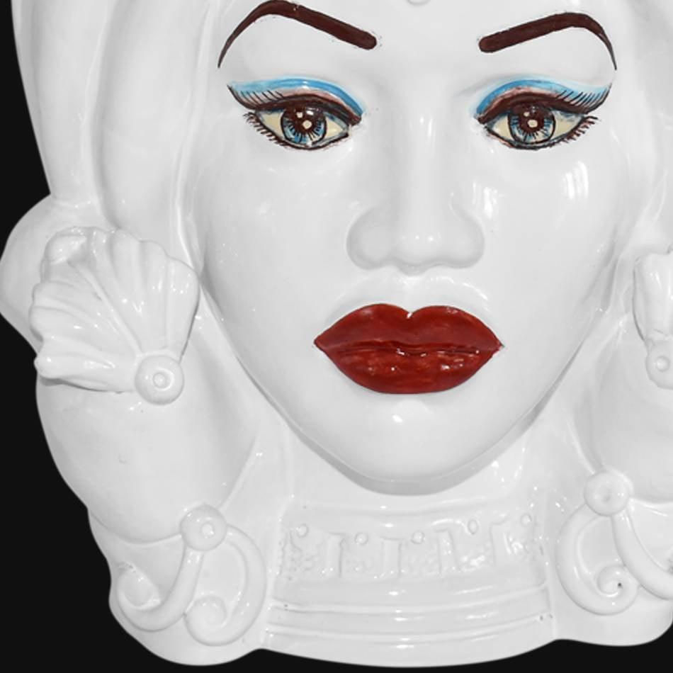 Testa di Moro con Turbante, Donna, White Line. Ceramica siciliana di Caltagirone, Sofia