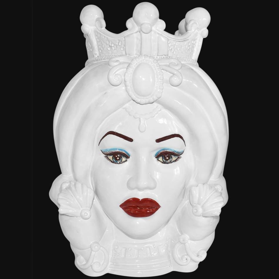 Testa di moro bianca con corona, ceramiche caltagirone fatte a mano