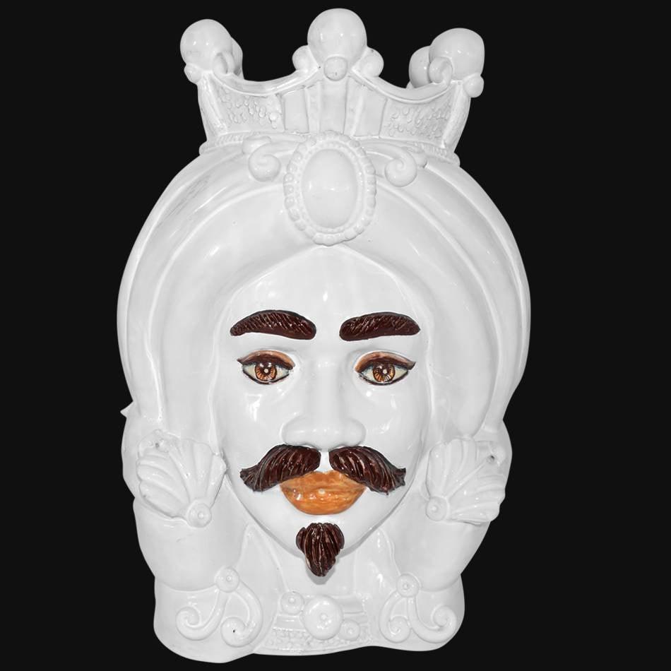 Testa di Moro con Turbante, Maschio, White Line, corona e dettagli dipinti. Ceramiche Sofia, Caltagirone