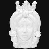 Testa di Moro con Turbante, Donna, White Line, corona e dettagli ornamentali. Ceramica siciliana di Caltagirone, Sofia