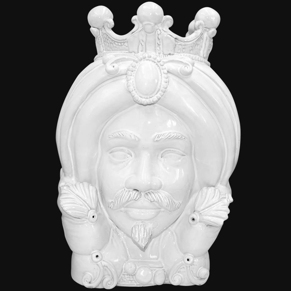 Testa di Moro con Turbante, Maschio, White Line, corona e turbante. Ceramiche Sofia, Caltagirone