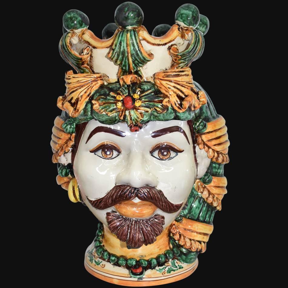 Testa di Moro, Maschio Bianco, Verde e Arancio, corona e oro. Ceramica siciliana di Caltagirone, Sofia