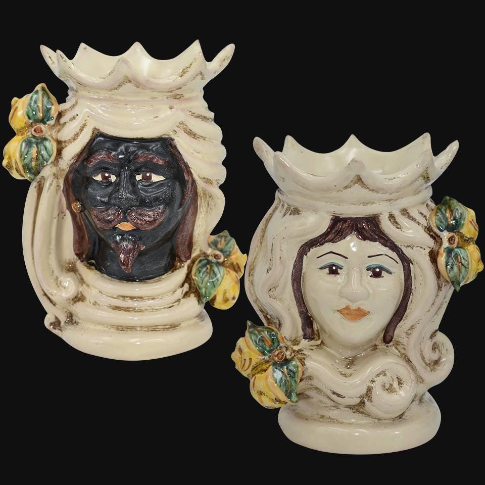 Testa di Moro, Maschio Moro, Avorio, fiori. Ceramica siciliana di Caltagirone, Sofia